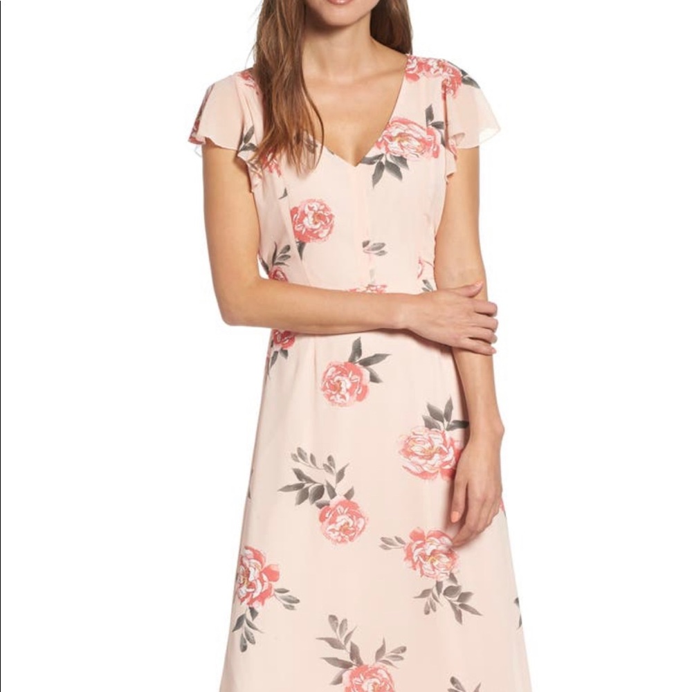 Row A Light Peach Floral Maxi Dress Small